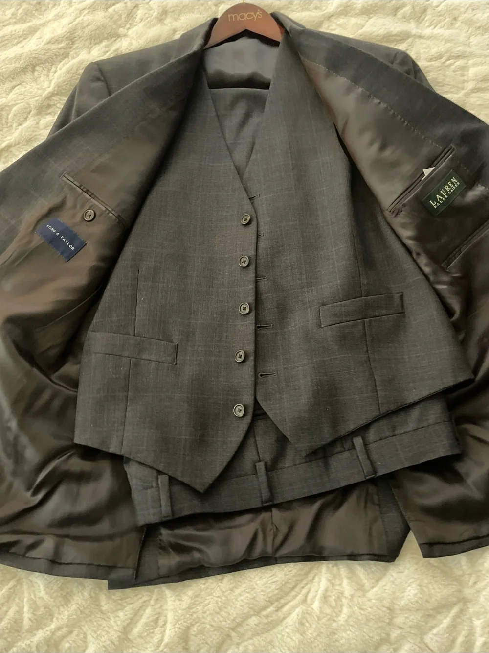 Ralph Lauren Men's Charcoal Gray Three-Piece Suit Vest & Jacket